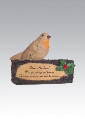 Husband Robin on Log  Memorial Ornament