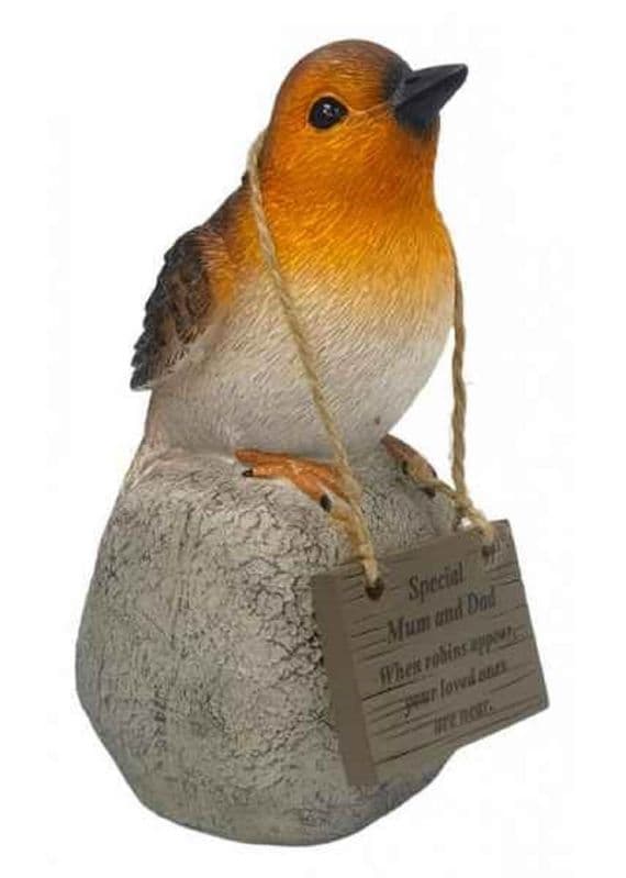 Mum & Dad Robin on Rock with Hanging Plaque