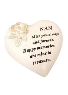 Nan  Cream Heart Rose Memorial Stone