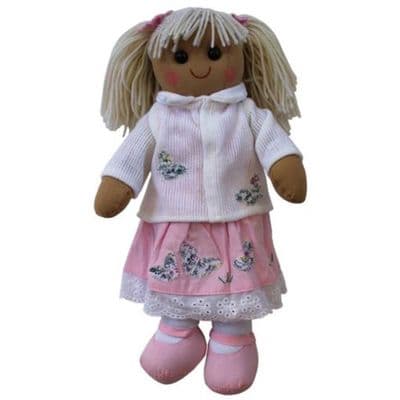 Rag Doll Wearing Pink Dress with White Cardigan