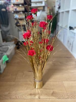 Red Rose & Gold Faux Flower Bundle 70cm