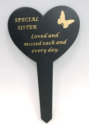 Sister  Black Slim Plastic Heart  Memorial Stake