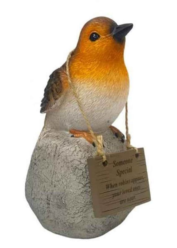 Someone Special Robin on Rock With Hanging Plaque