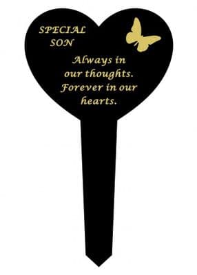 Son Black Slim Plastic Heart  Memorial Stake