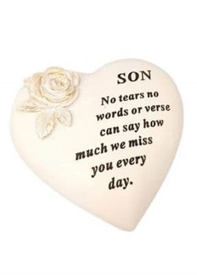 Son Cream Heart Rose Memorial Stone