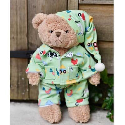 Teddy Bear With Farmyard Pyjamas And Nightcap