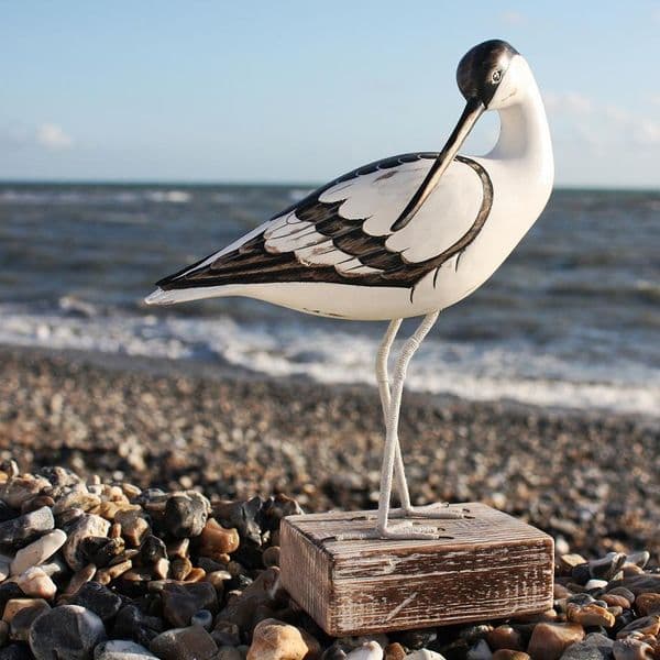 Hand Carved Wooden Avocet Preening | Hand Carved Birds | Bird Carving