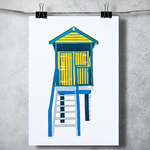 Beach Hut I - Linocut Print