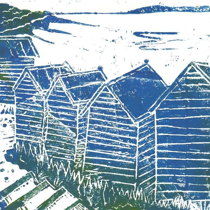 Beach Hut One - Lino Print