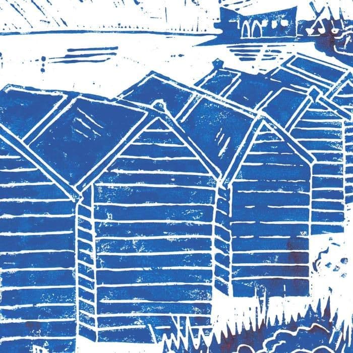 Beach Hut Three - Lino Print