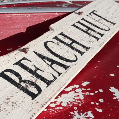 Beach Hut Wooden Sign