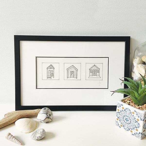 Beach Huts | Hand Drawn Illustration | Limited Edition | Alison Collins