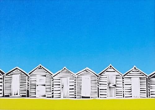 Beach Huts Yellow Greeting Card | Sophie Mutter