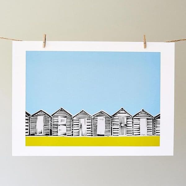 Beach Huts Yellow Print | Giclee Print | Sophie Mutter
