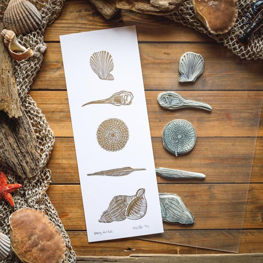 Beachcombing Finds - Linocut Print