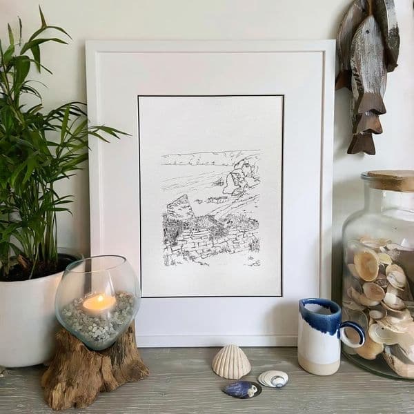 Bedruthan Beach, Cornwall | Original Hand Drawn Illustration | Alison Collins