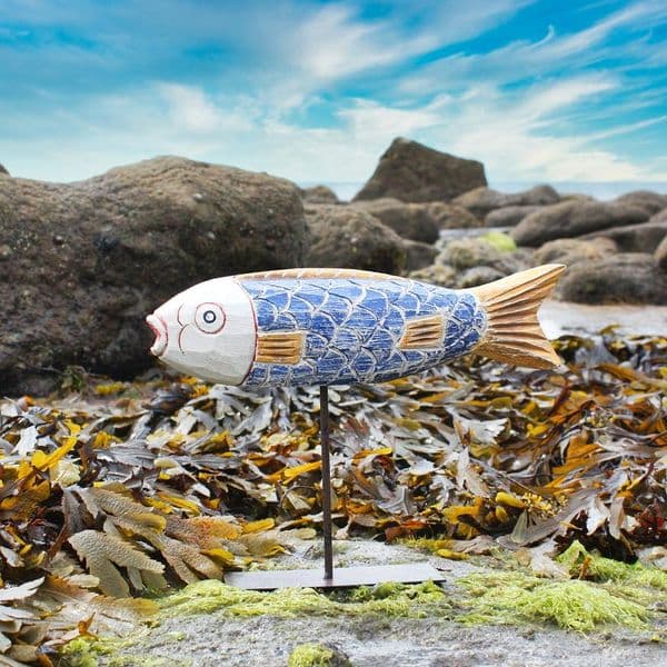 Blue African Fish | Hand Carved Wooden Fish