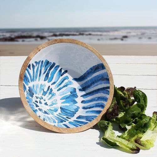Blue Seashell Wooden Bowl