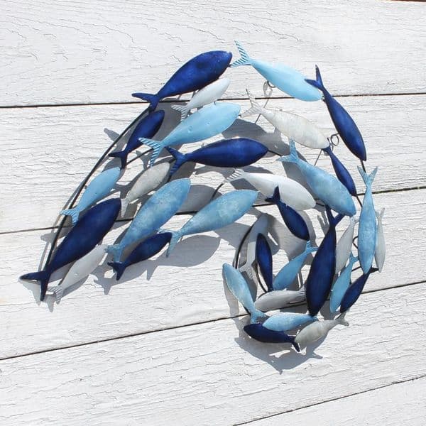 Blue Swirling Fish Shoal | Large Wall Hanging | Coastal Beach Theme Décor