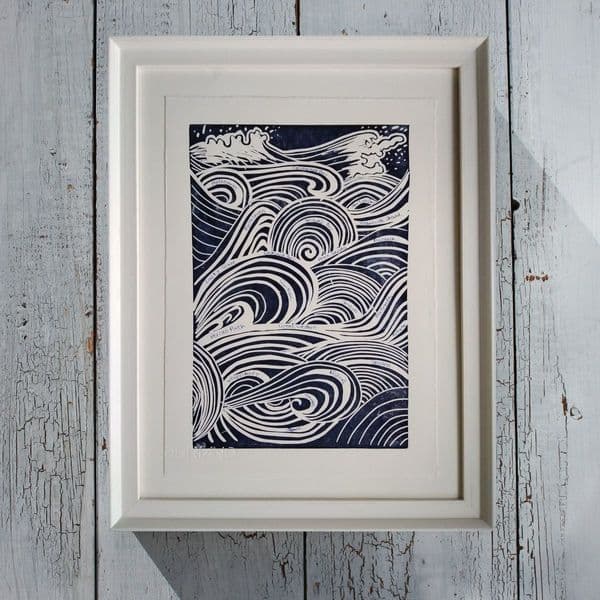 Blue Waves | Linocut Print | Sarah Raybould