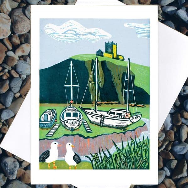 Boats at Uphill Coastal Card | Fiona Horan