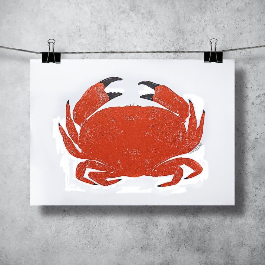 Brown Crab - Linocut Print