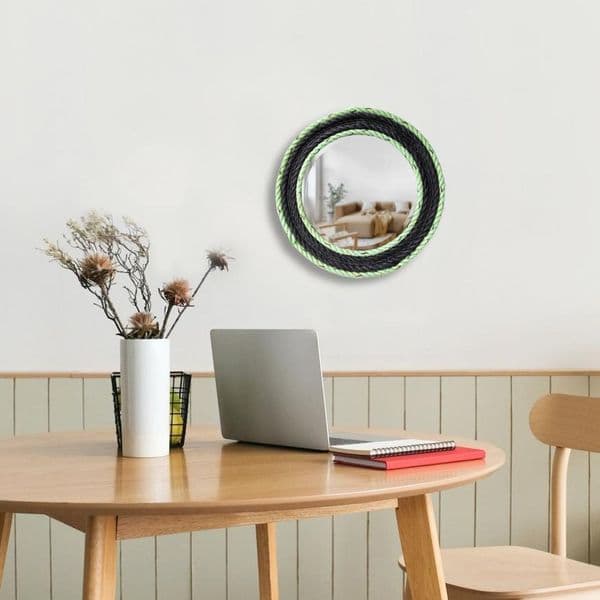 Charcoal & Seaweed Green Recycled Rope Mirror | Wall Mirror | Rachel White