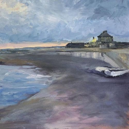 Chesil Beach at Dusk – painting