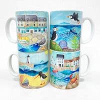 Coastal Mugs | Set of 4 | Seaside Mugs | Louise Stocker