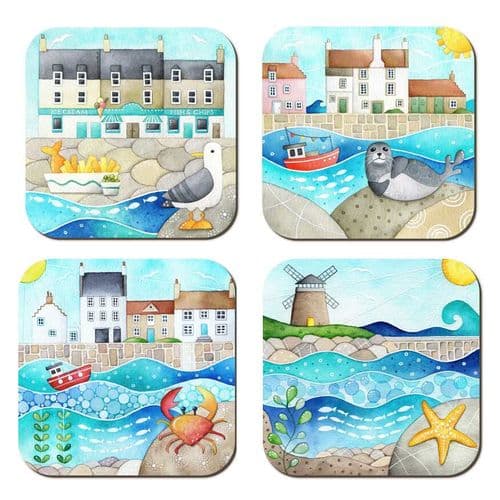 Coastal Watercolour Coasters - Set of 4
