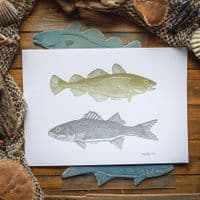 Cod & Bass Linocut Print | Chris Taylor