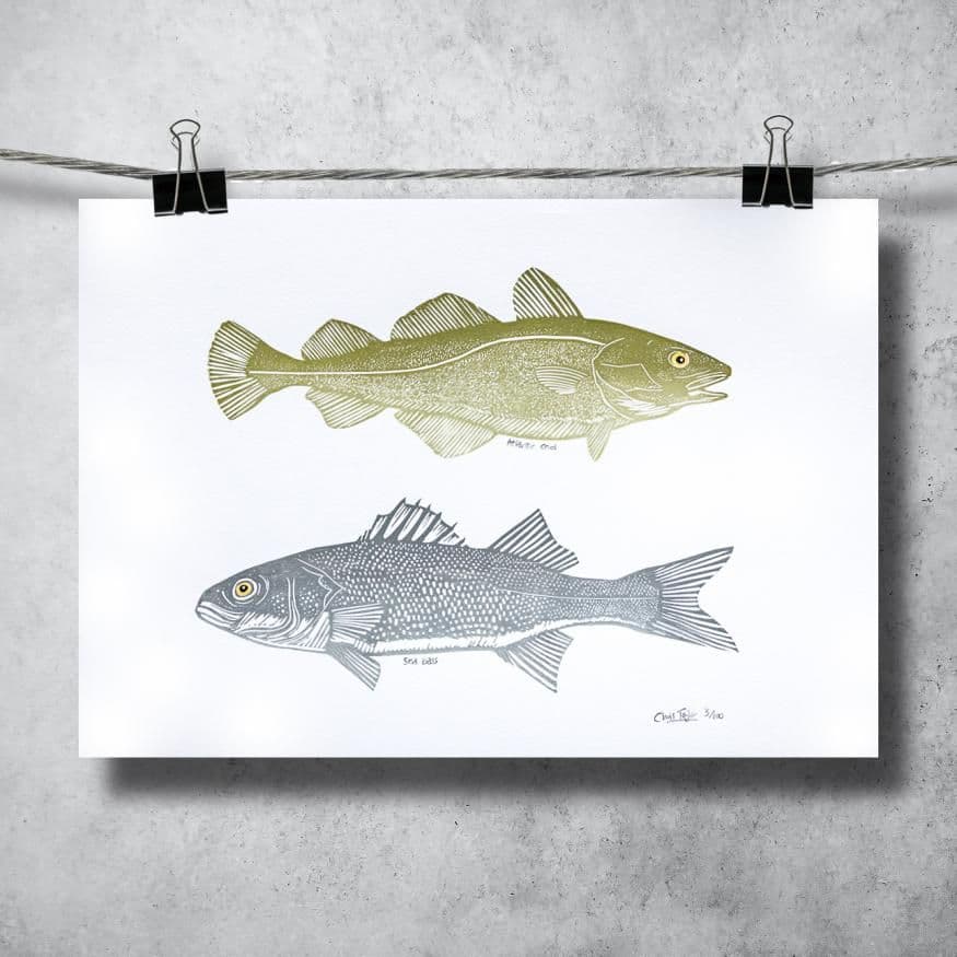 Cod & Bass - Linocut Print