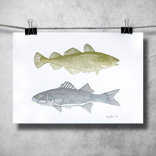 Cod & Bass - Linocut Print