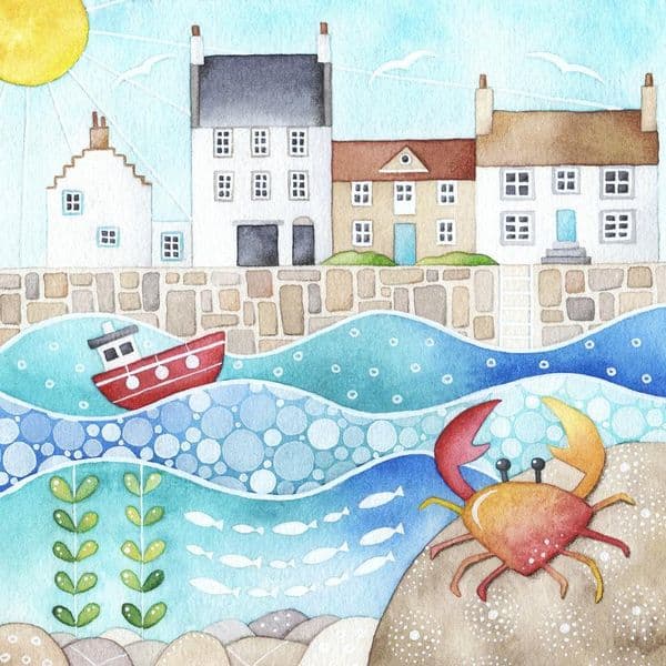Crail Harbour & Crab Print| Art Print | Louise Stocker