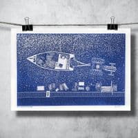 Cromer Crab Boat Linocut Print | Chris Taylor