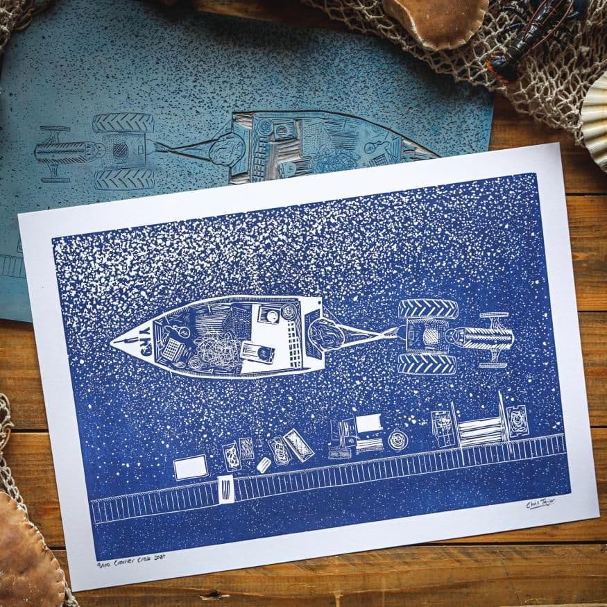 Cromer Crab Boat - Linocut Print