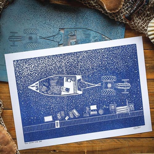 Cromer Crab Boat - Linocut Print