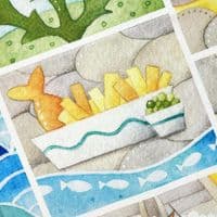 Curlew & Chip Shop Tea Towel | Coastal Tea Towel | Louise Stocker