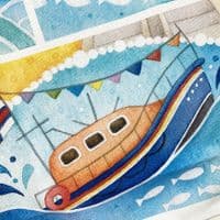 Curlew & Chip Shop Tea Towel | Coastal Tea Towel | Louise Stocker