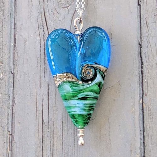 Deep Blue Sea Long Heart Pendant