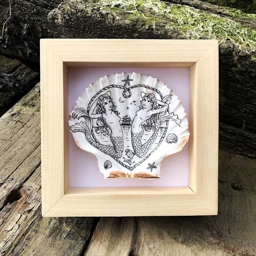 Double Mermaid – Framed Shell Art