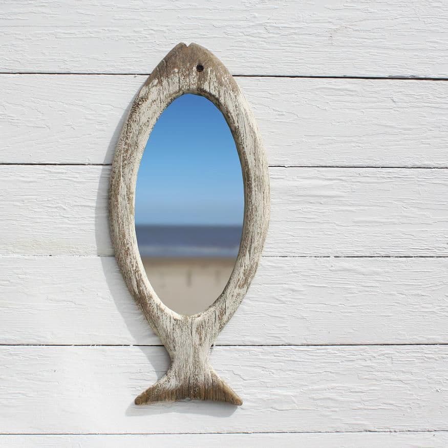 Fish Shaped Wooden Wall Mirror