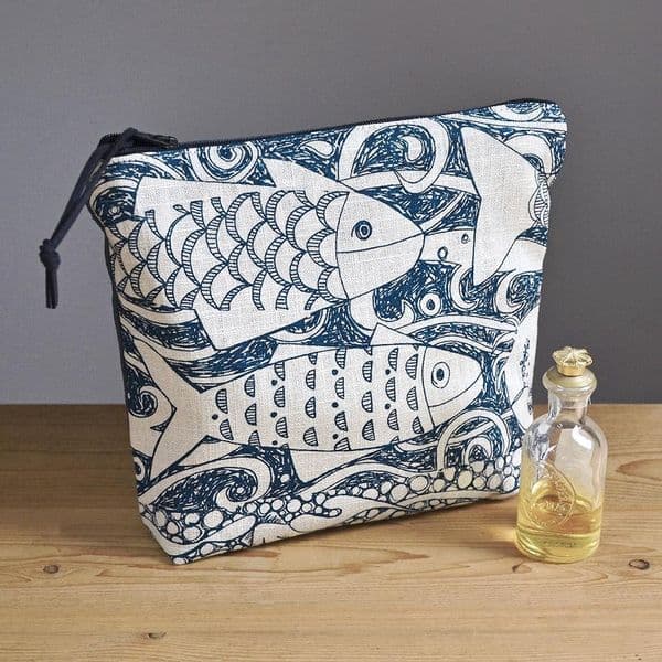Fishes Linen Zip Pouch Bag |Jill Pargeter