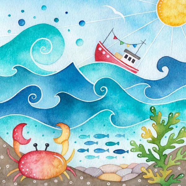 Fishing Boat & Crab Print | Art Print | Louise Stocker
