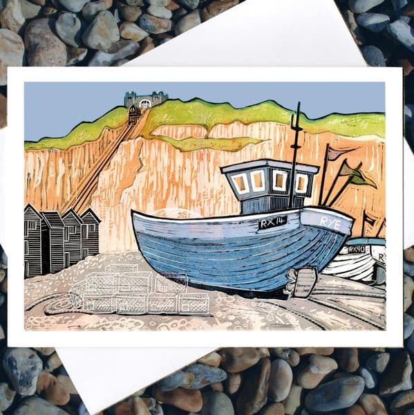 Fishing Boats at Rock-a-Nore |Coastal Card | Fiona Horan