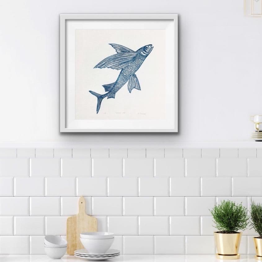 Flying Fish - Linocut Print
