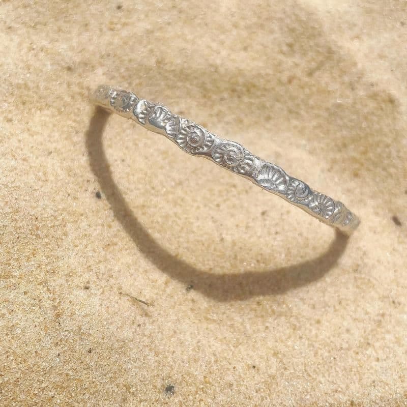 Fossilised Bangle Bracelet - Silver