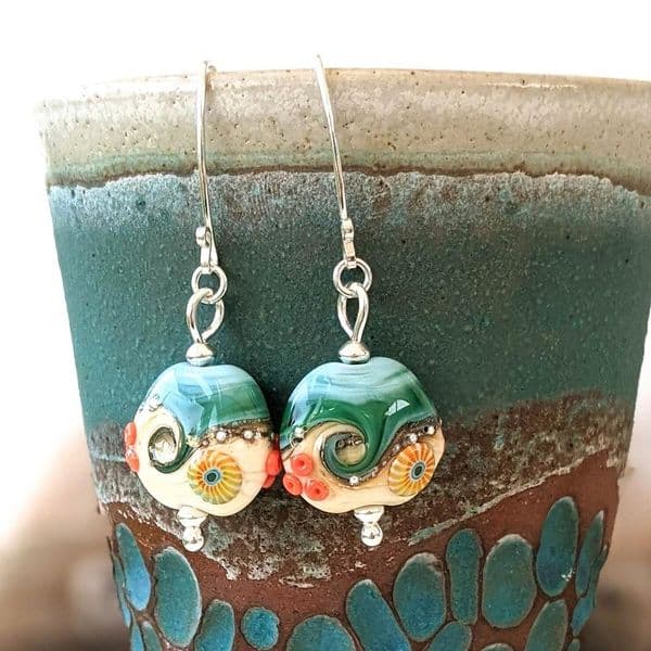 Glass Lampwork Earrings | Sand and Sea | Julie Fountain