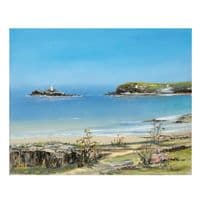 Godrevy Lighthouse & Sea Pinks | Art Print | Gail Morris