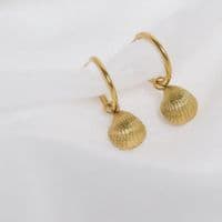 Gold Cockleshell Charm Hoop Earrings | Gold Plated Earrings | Sarah Adams